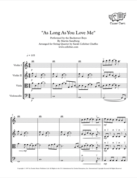 As Long As You Love Me String Quartet Backstreet Boys Arr Cellobat Sheet Music