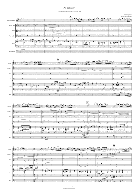 As The Deer Complete Arrangement Piano Violin Viola Cello Flute Clarinet Saxophone Bass Guitar Sheet Music