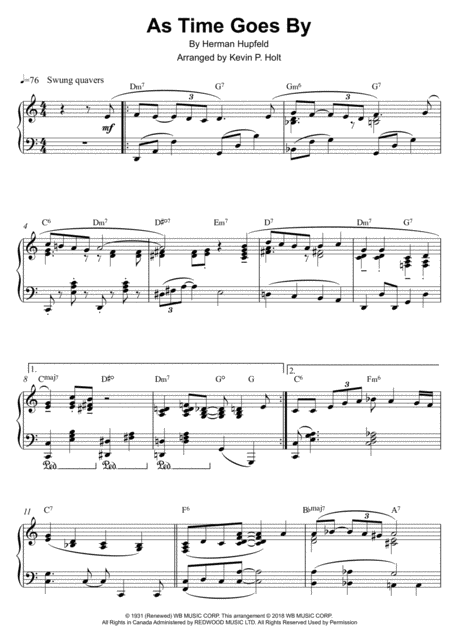 Free Sheet Music As Time Goes By Nat King Cole