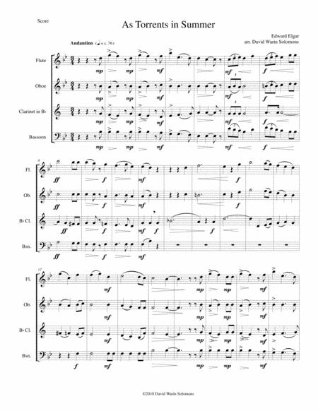 As Torrents In Summer For Wind Quartet Sheet Music