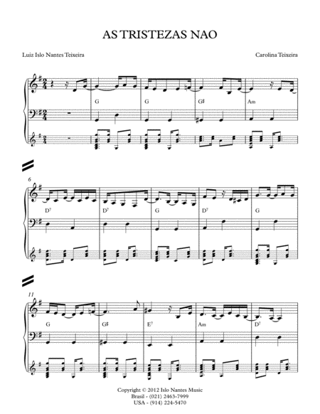 Free Sheet Music As Tristezas Nao