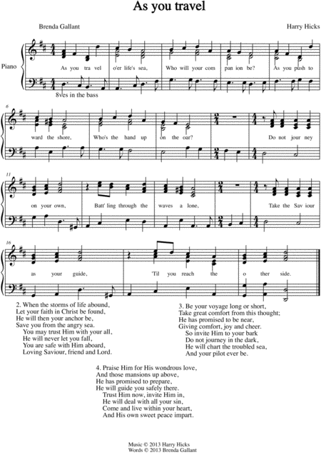 Free Sheet Music As You Travel A New Hymn