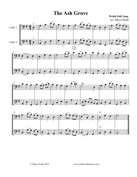 Ash Grove A Welsh Folk Song For Two Beginner Cellists Cello Duo Duet Sheet Music