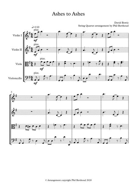 Ashes To Ashes By David Bowie For String Quartet Sheet Music