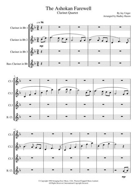 Ashokan Farewell For Clarinet Quartet Sheet Music