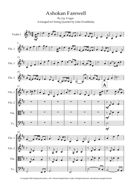 Ashokan Farewell For String Quartet Score And Parts Sheet Music