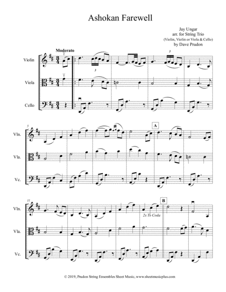 Ashokan Farewell For String Trio Sheet Music