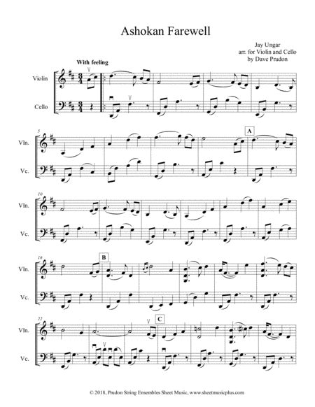 Ashokan Farewell For Violin And Cello Sheet Music