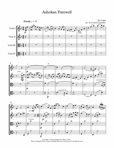 Ashokan Farewell Viola Quartet Sheet Music