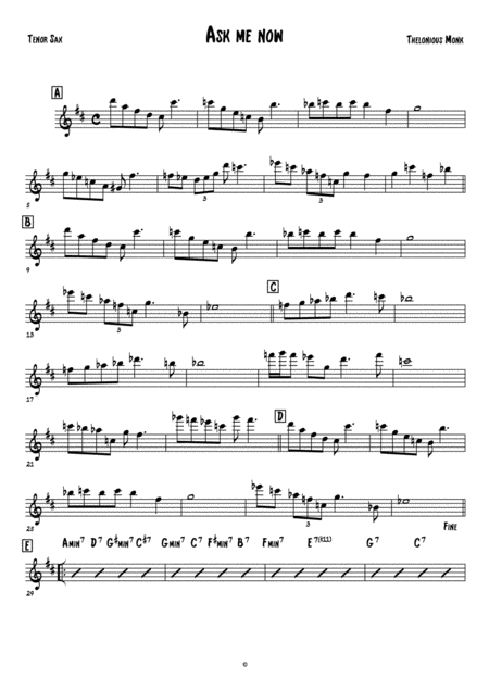 Ask Me Now Tenor Sax Sheet Music