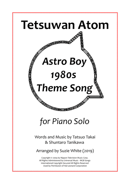 Free Sheet Music Astro Boy Tetsuwan Atom 1980s Theme Song