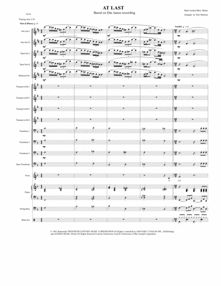 At Last Big Band Transcription Of Etta James Recording 5 Sax 8 Brass 3 Rhythm Vocal Sheet Music