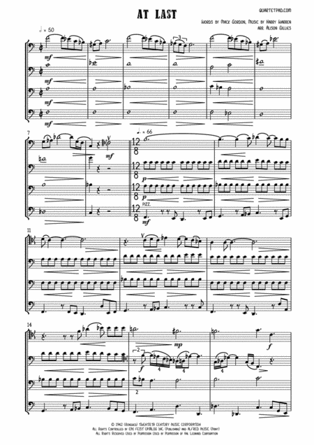 Free Sheet Music At Last Cello Quartet