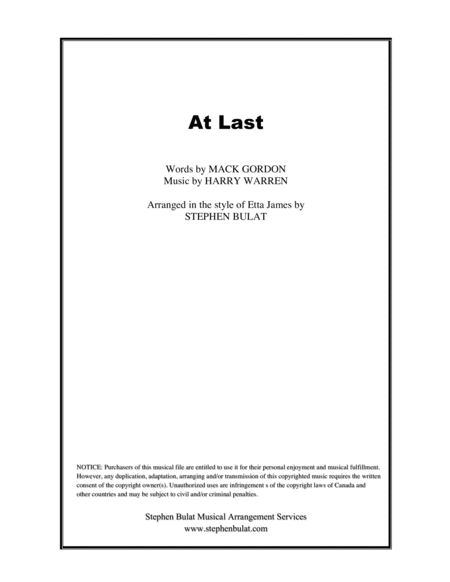 Free Sheet Music At Last Etta James Lead Sheet Key Of A