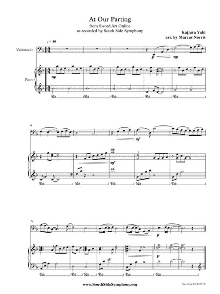 At Our Parting From Sword Art Online Sheet Music