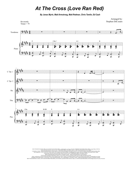 At The Cross Love Ran Red For Brass Quartet And Piano Sheet Music