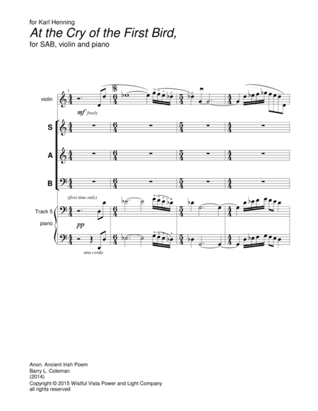 Free Sheet Music At The Cry Of The First Bird Violin And Piano Score