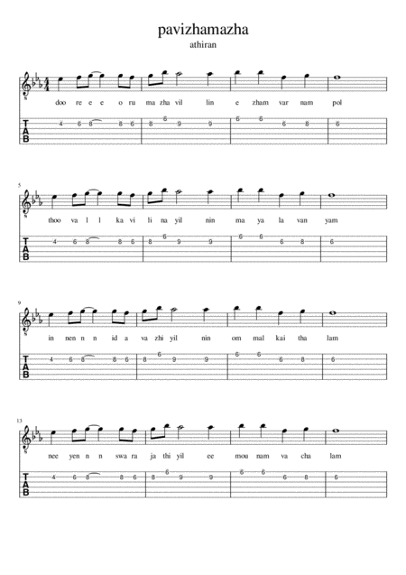 Athiran Song Pavizhamazha Sheetmusic With Tabs And Lyrics Sheet Music