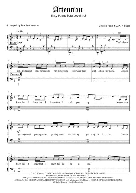 Free Sheet Music Attention Charlie Puth Piano Solo For Grade 2 With Note Names