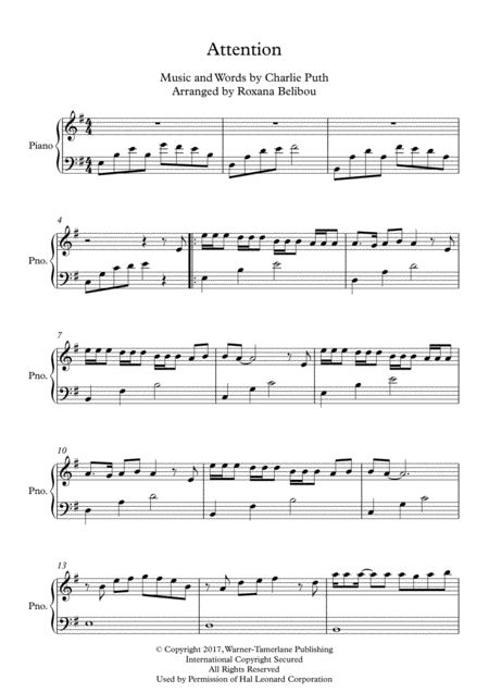 Attention E Minor By Charlie Puth Easy Piano Sheet Music