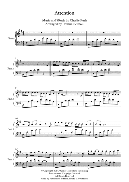 Attention E Minor By Charlie Puth Piano Sheet Music
