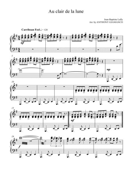 Au Clair De La Lune By The Light Of The Moon Intermediate Piano Sheet Music