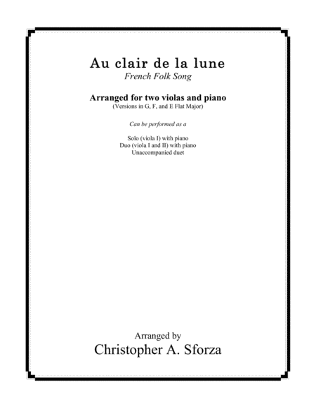 Au Clair De La Lune For Two Violas And Piano Sheet Music