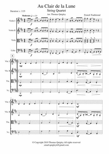 Au Claire De La Lune Sheet Music