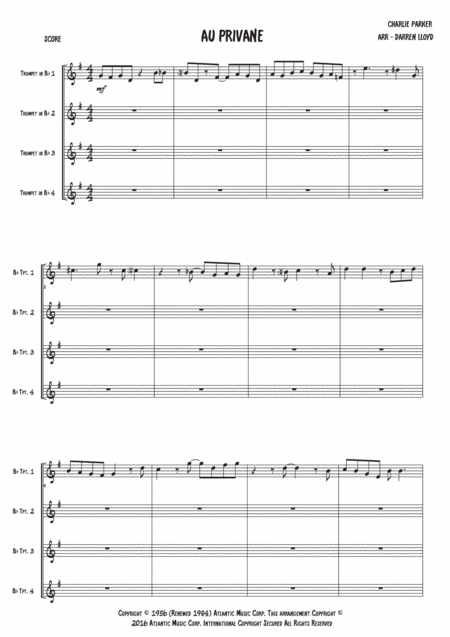 Au Privave Clarinet Quartet Sheet Music