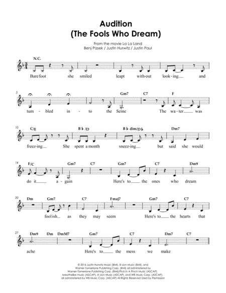 Audition The Fools Who Dream F Sheet Music