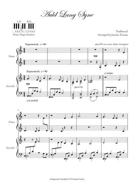 Free Sheet Music Auld Lang Syne 1 Piano 4 Hands