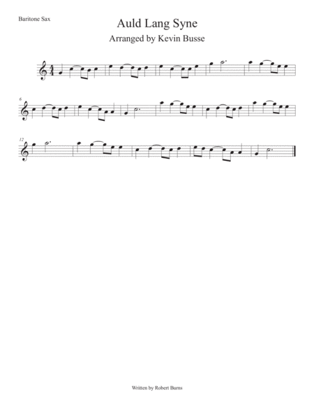 Auld Lang Syne Easy Key Of C Bari Sax Sheet Music