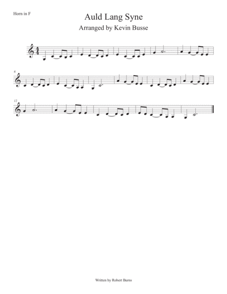 Auld Lang Syne Easy Key Of C Horn In F Sheet Music