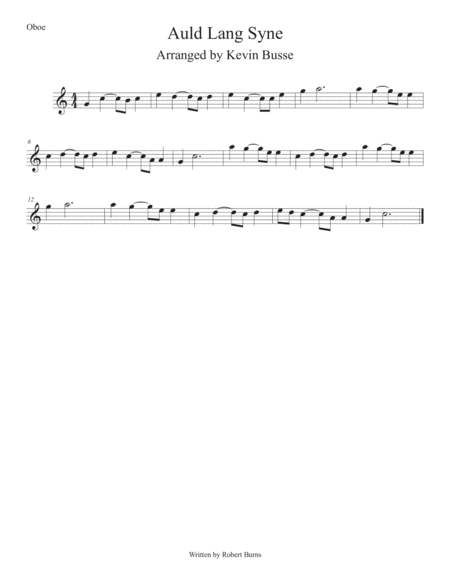 Auld Lang Syne Easy Key Of C Oboe Sheet Music