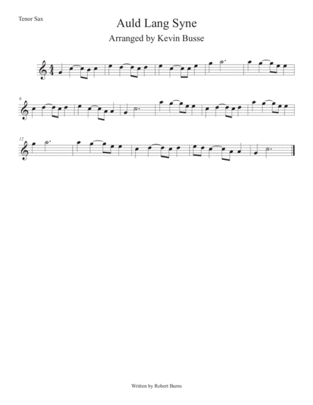 Auld Lang Syne Easy Key Of C Tenor Sax Sheet Music