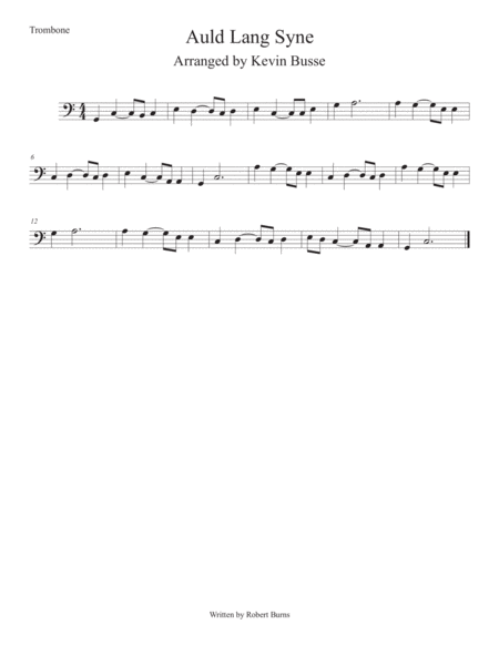 Auld Lang Syne Easy Key Of C Trombone Sheet Music