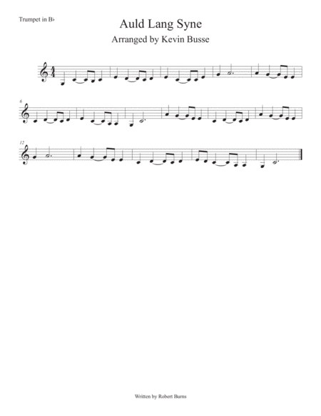 Auld Lang Syne Easy Key Of C Trumpet Sheet Music