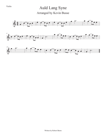 Auld Lang Syne Easy Key Of C Violin Sheet Music