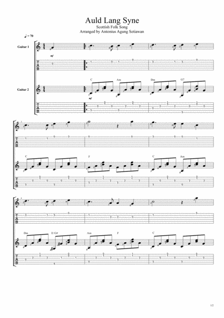 Auld Lang Syne Fingerstyle Guitar Duet Sheet Music