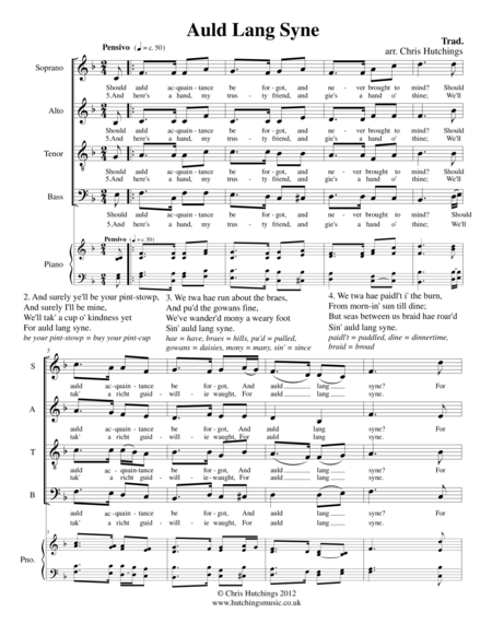 Auld Lang Syne For Satb Choir Sheet Music