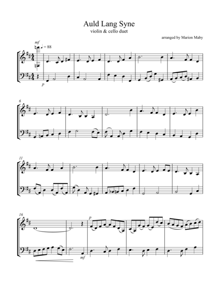 Auld Lang Syne For Vln Cello Duet Sheet Music