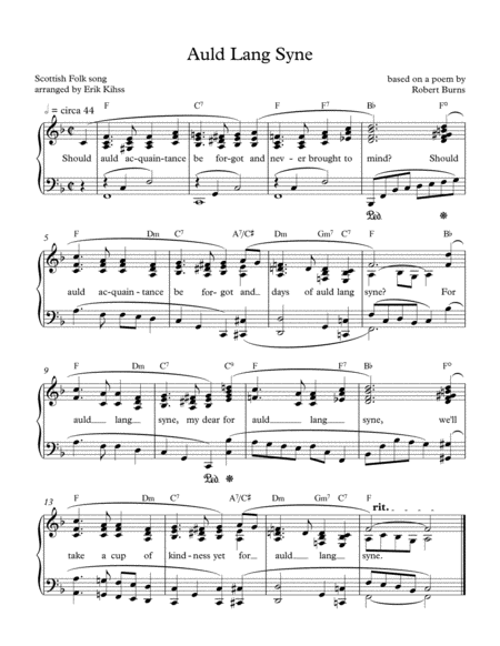 Auld Lang Syne Intermediate Piano Solo Sheet Music