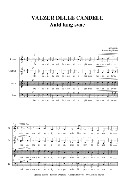 Auld Lang Syne Italian Lyrics Valzer Delle Candele Arr Dor Satb Choir Sheet Music