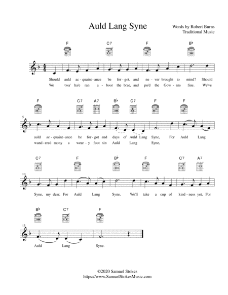 Free Sheet Music Auld Lang Syne Lead Sheet In F Major
