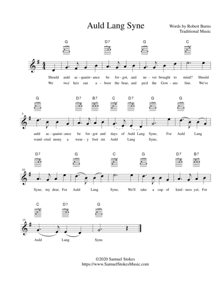 Free Sheet Music Auld Lang Syne Lead Sheet In G Major