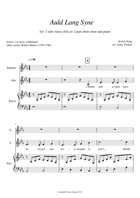 Free Sheet Music Auld Lang Syne Sa Piano