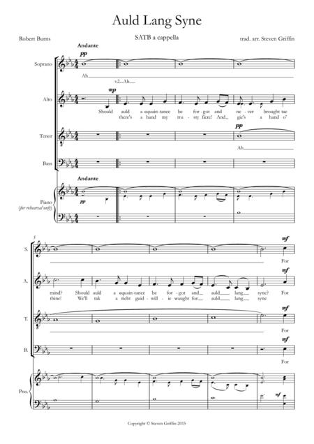 Free Sheet Music Auld Lang Syne Satb A Cappella