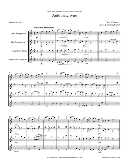 Free Sheet Music Auld Lang Syne Sax Quartet