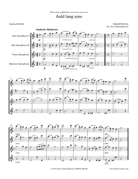 Auld Lang Syne Sax Quartet Sheet Music