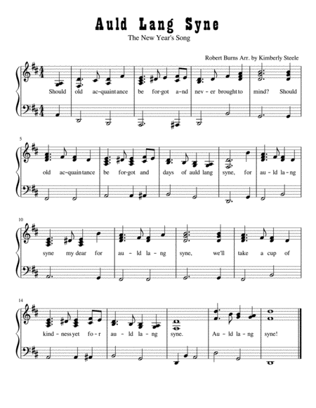 Auld Lang Syne The New Years Song For Early Intermediate Piano Level 4 In D Major Sheet Music